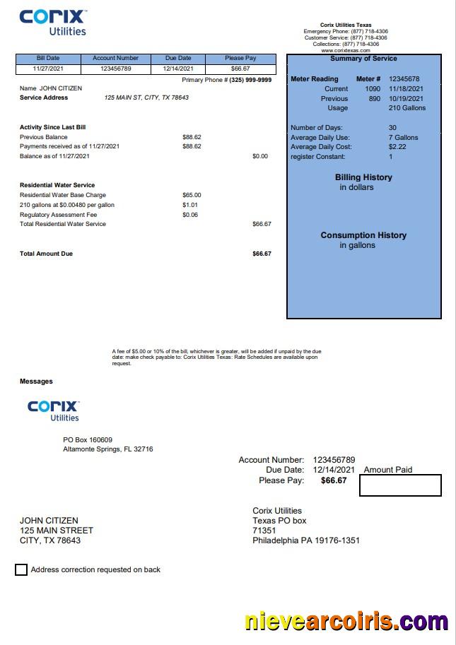 USA Corix Utilities bill